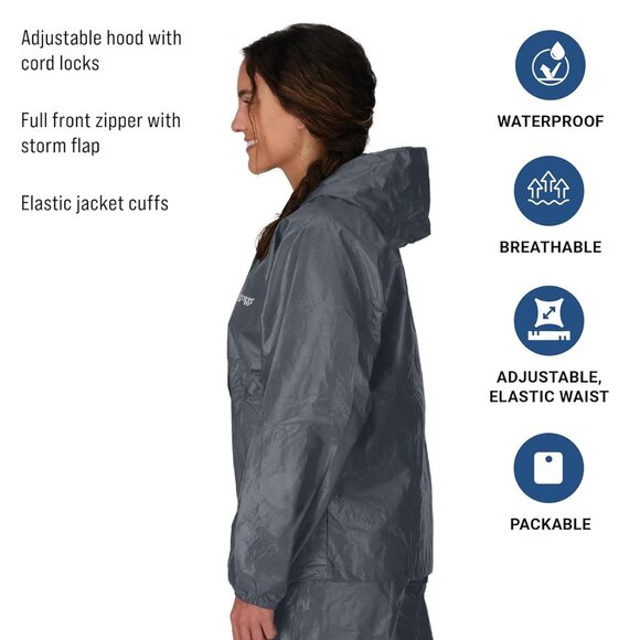 Women's Waterproof Breathable Rain Suit 2-Layer Packable with Hood - Picture 2 of 6
